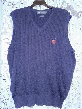 Polo by Ralph Lauren Navy Cable-Knit V-Neck Sweater Vest